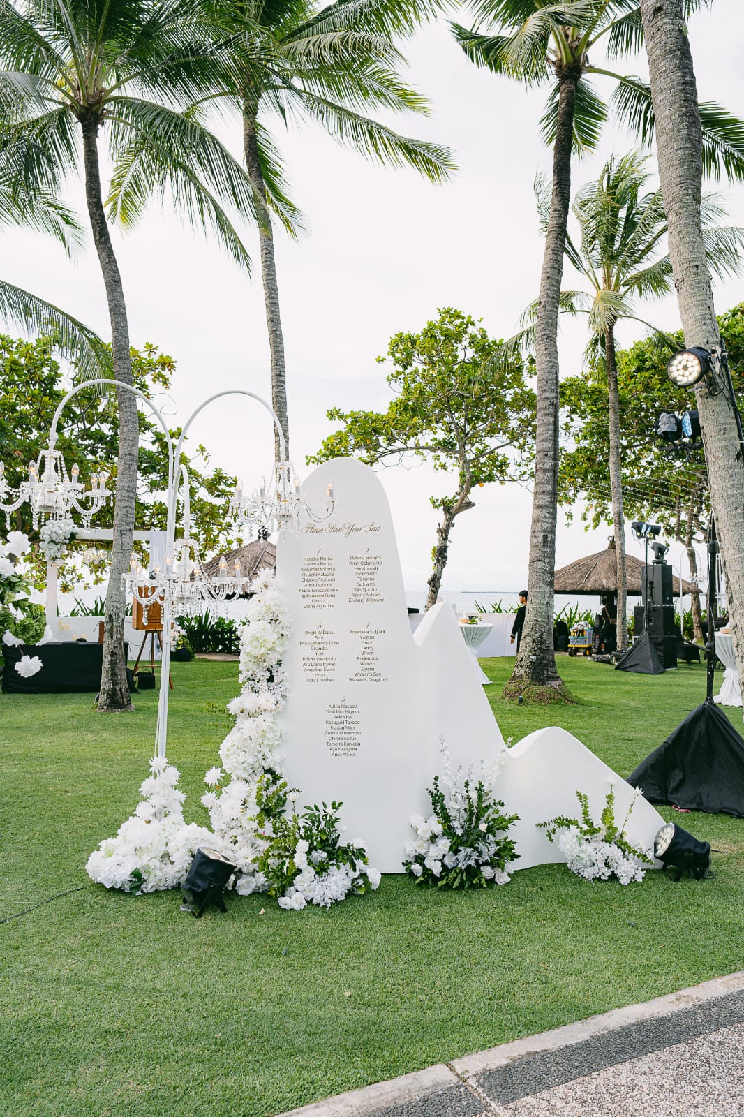 garden wedding welcome sign with white florals